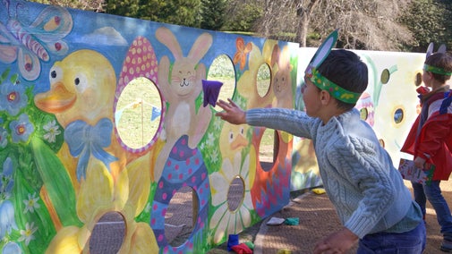 Children enjoying the Easter trail at Sheffield Park and Garden
